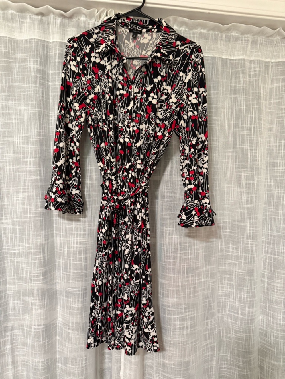 Talbots Black Wrap Dress with Red and White Floral Print